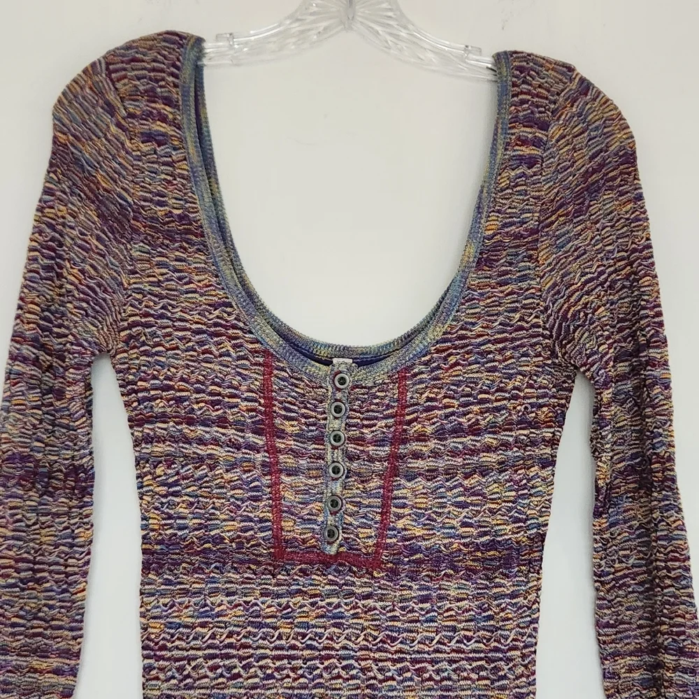 Free People Sunrise Knit Sweater Stretchy Mini Dress Purple Raven Combo Bodycon - Picture 5 of 16